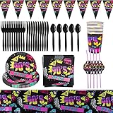 🎂 Ausgezeichnetes Design - Dieses 90er Jahre Partygeschirr-Set ist total retro und bunt im 90er Jahre Stil. Dieses 90er-Jahre-Hipster-Partygeschirrset ist bereit für deine Partypläne, es lässt deine Tischdekoration toll aussehen und kann eine tolle Partyatmosphäre schaffen.