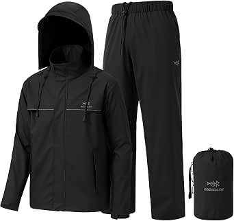 BASSDASH Men’s Waterproof Breathable Rain Suit for Hunting, Hiking, Running, Cycling