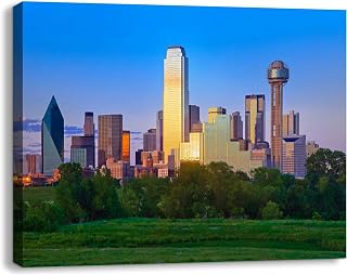 Bathroom Wall Art Decor for Bedroom Living Room Small Canvas Wall Art Framed Texas city skyline panorama cityscape late afternoon Prints Artwork Painting Pictures Kitchen Office