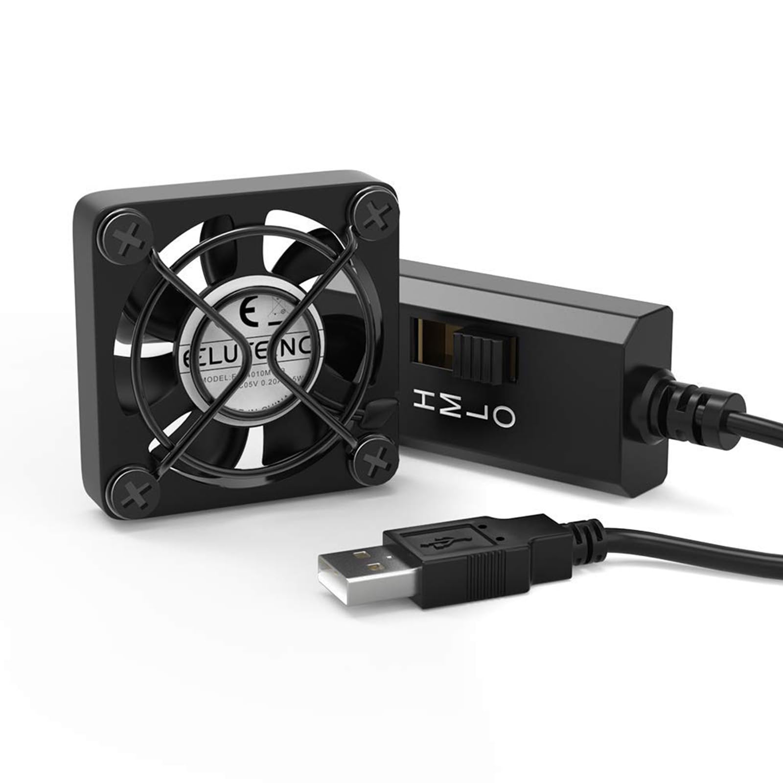 ELUTENG Usb-pc-ventilator 120 mm met 2 DC naar USB-adapters, computerventilator, mini-ventilator, stil, met 3 instelbare snelheden, voor computer/Switch 2/PS5/PS4/tv-box/receiver/AV-kast/router