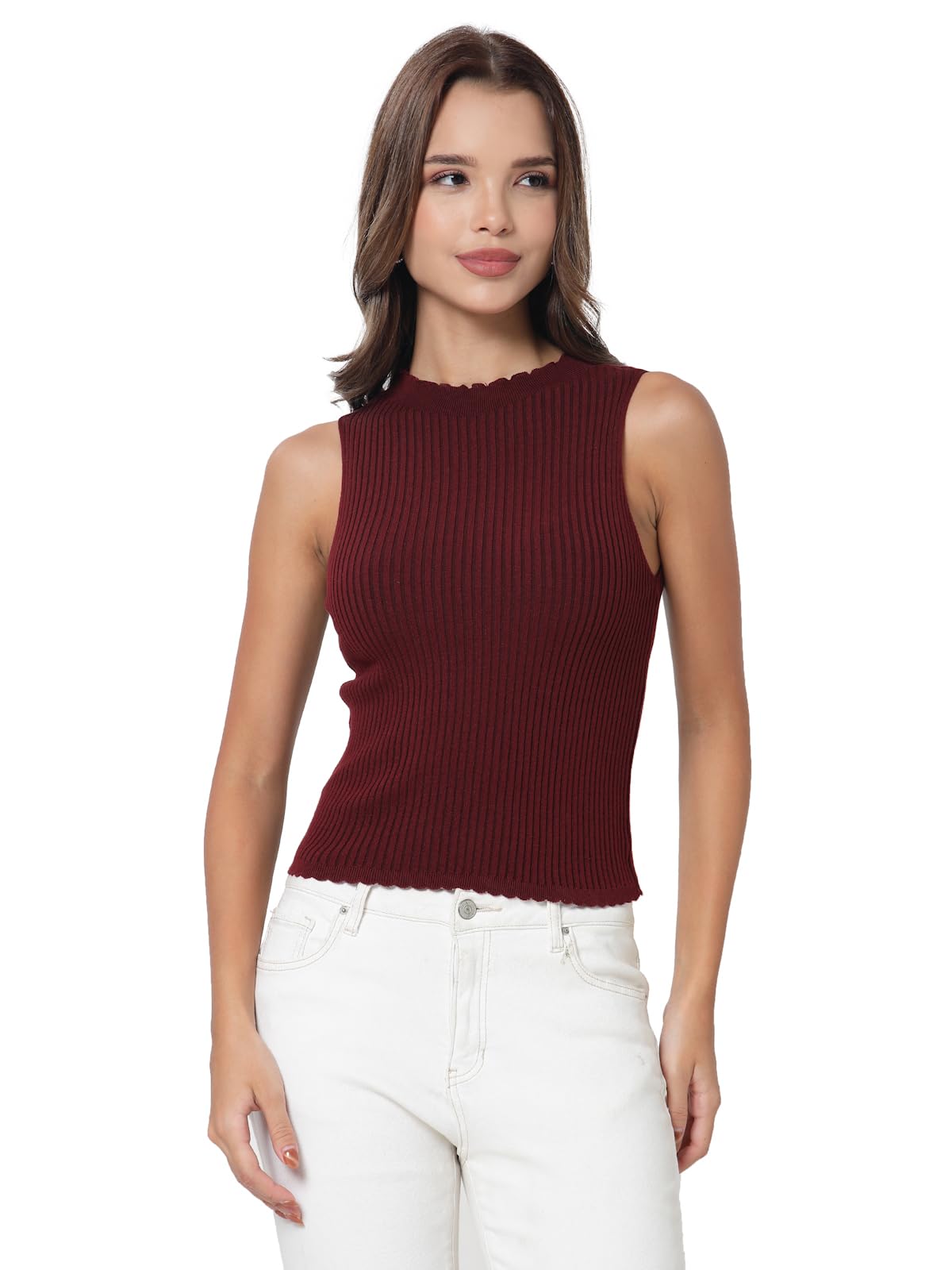 kalt Women High Neck Sleeveless Ribbed Sweater-picture-22