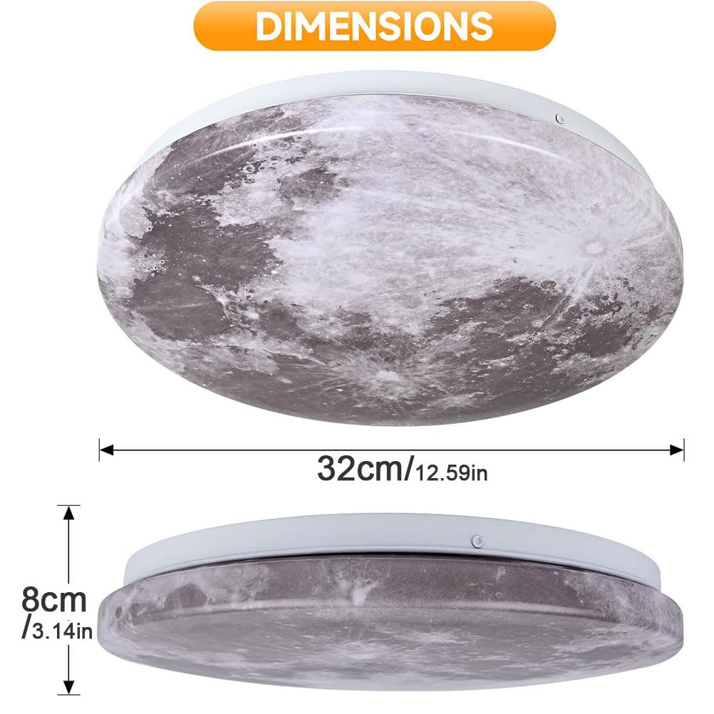 Plafon LED Techo Luna, Luz de techo led moderna, Lámpara de techo Luna, Lámpara de luna 3D Regulable, Lámpara pared Luna de Tierra, Lámpara de Techo LED con Control Remoto Dormitorio,Moon design,30cm