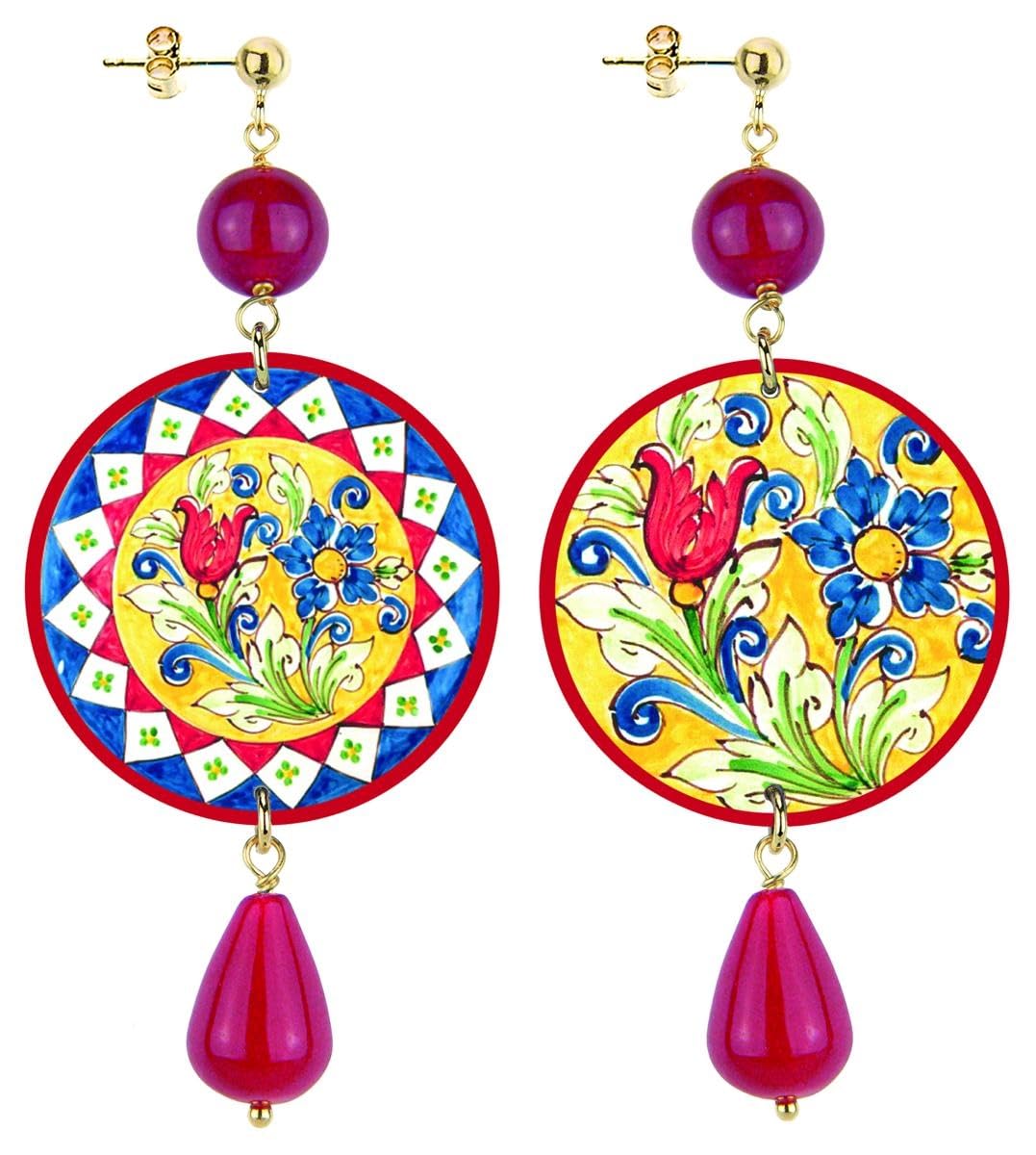Collezione The Circle DOR299 Fiori Orecchini da Donna in Ottone Pietra Rubino