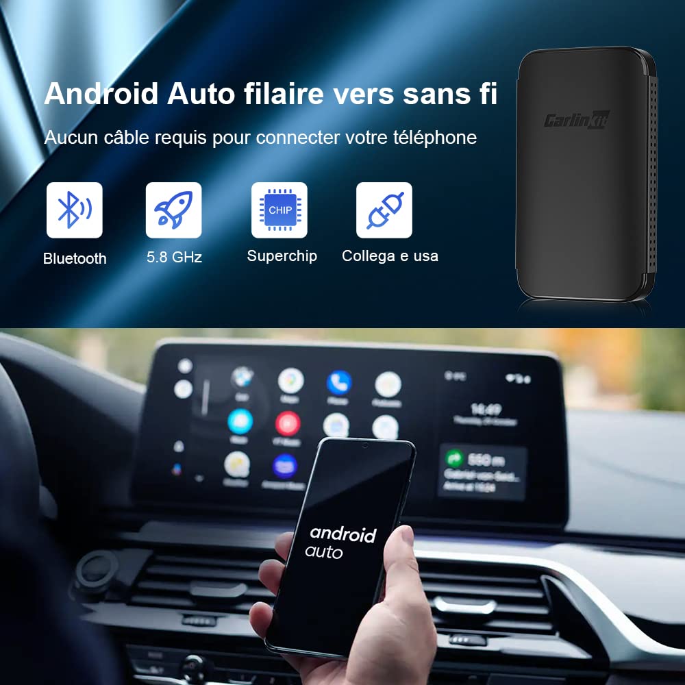 CarlinKit adattatore Android auto wireless，connessione wireless vera, basta plug and play