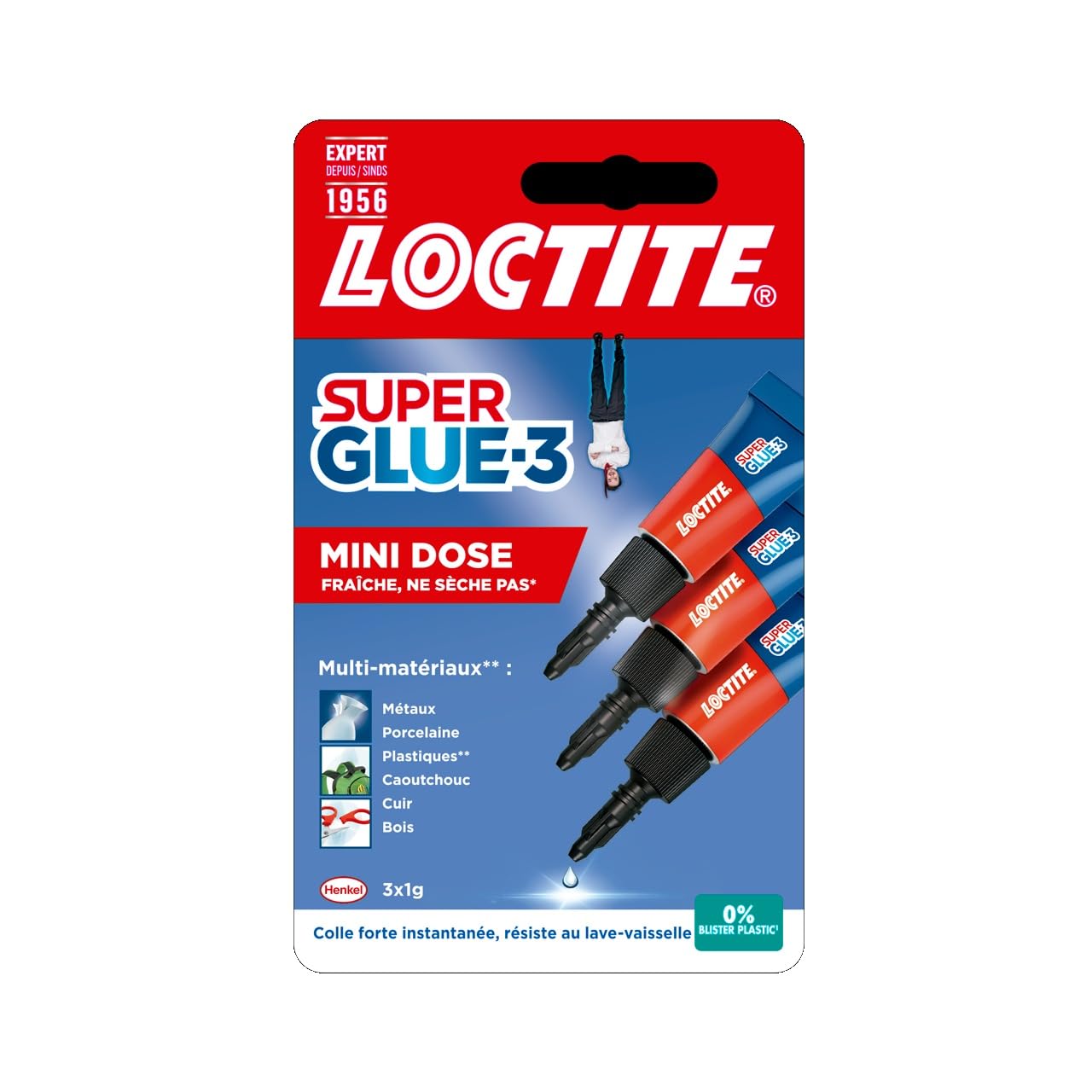 Loctite Super Glue-3 Mini dose 3 x 1 g Colle forte rapide tous matériaux universelle liquide