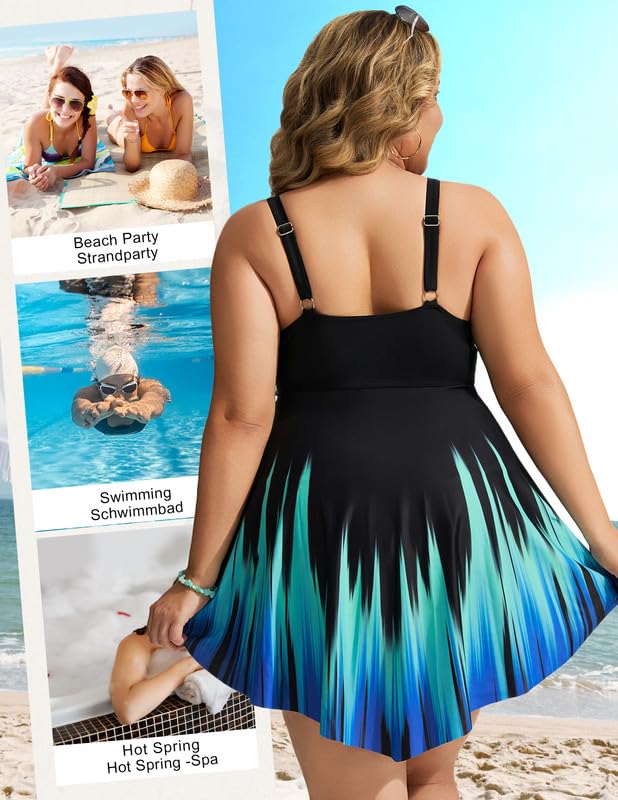 Hanna Nikole Badeanzug Damen Mit Cups GroßE GrößE Badekleid Einteiler Bauchweg Badeanzug Shape Bademode GerüSchter Schwimmanzug Weiche Strandmode Mit Badeshorts &Verstellbarer Schultergurt 2