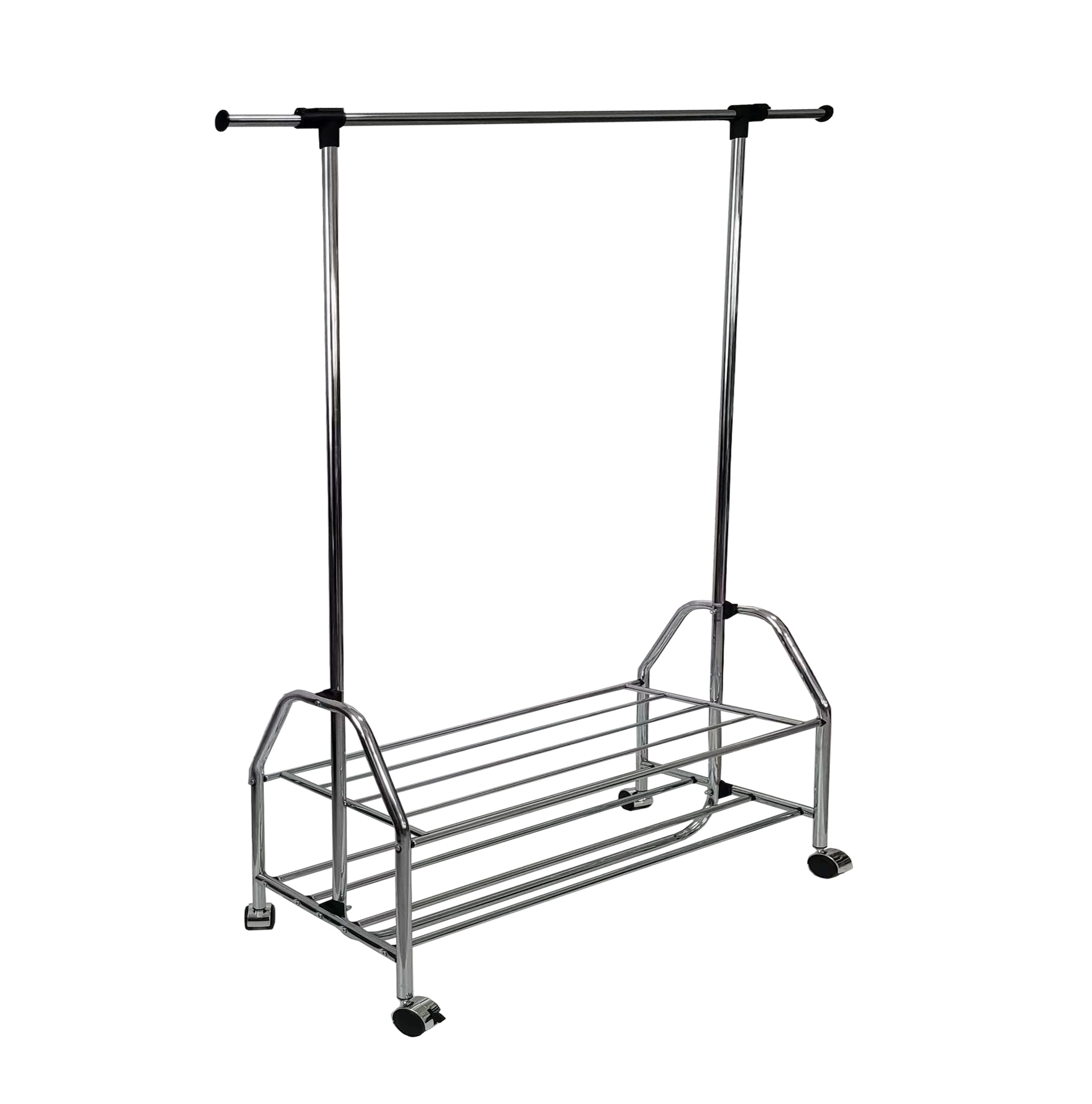 View 1 of "Adjustable Chrome Metal Closet Rod with Shelving - Perfect for Organizing Your Bedroom"