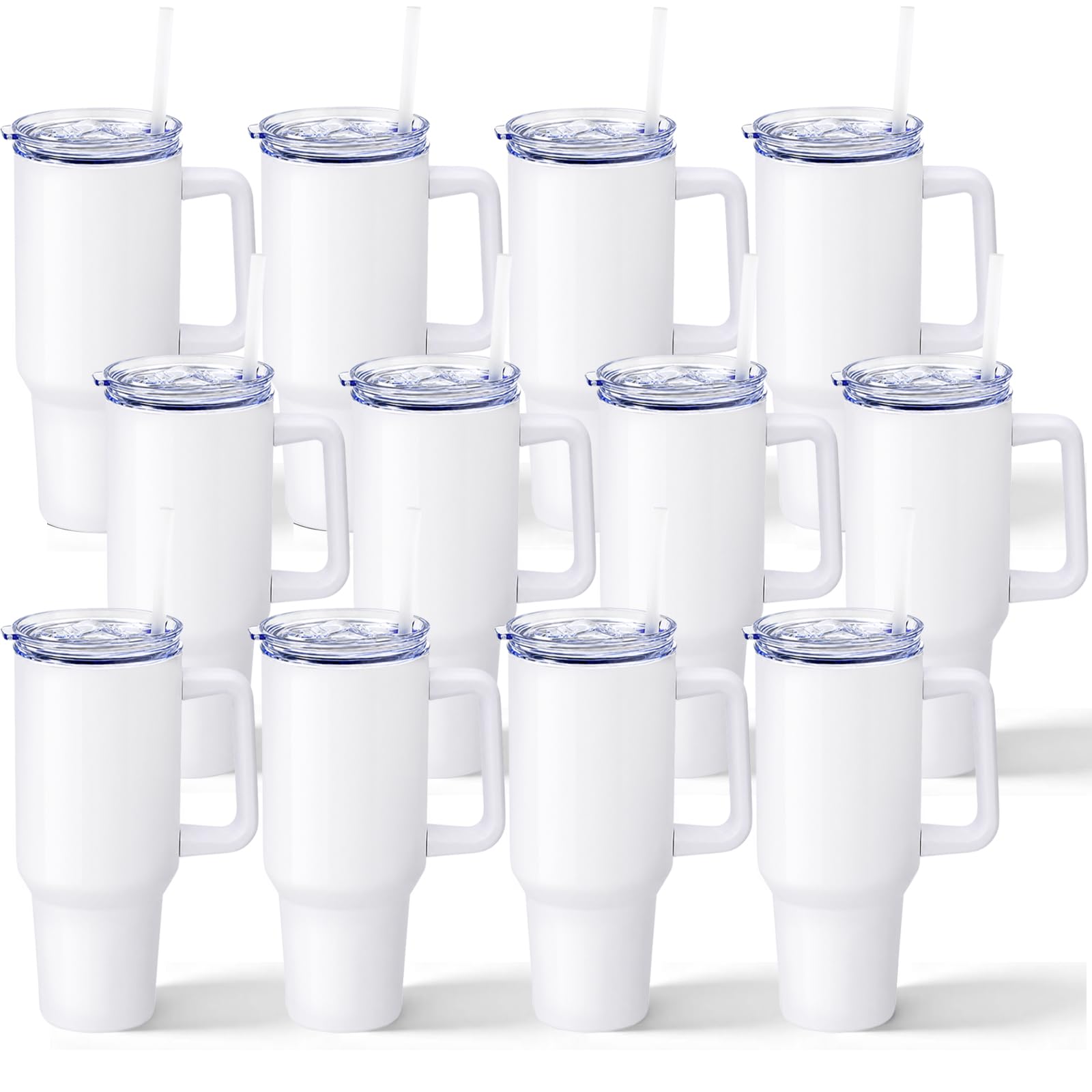 YOUKE OLA 12 Pack Sublimation Tumblers 40oz with Handle Blanks Stainless Steel Insulated Large Tumbler Bulk Coffee Travel Cups for Tumbler Heat Press Sublimation Oven Printing, White