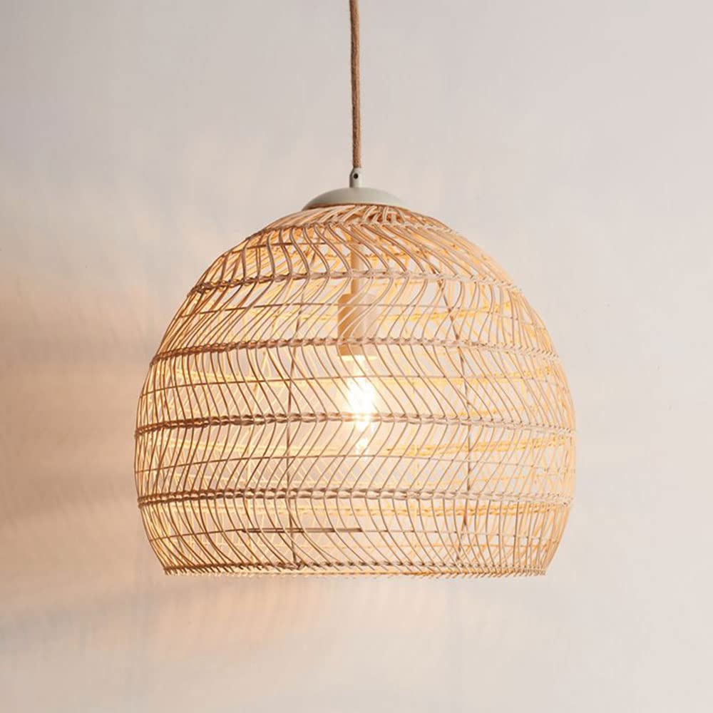 Rattan Chandelier Lantern Lamp Bamboo Ceiling Light Fixture Hand Woven Lamps Close to Ceiling Light...