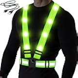 LED Reflective Vest, USB Rechargeable Reflective Running Gear with Safety Lights and Adjustable Size Elastic Band Night Vest Gear Accessories for Men Women Kids