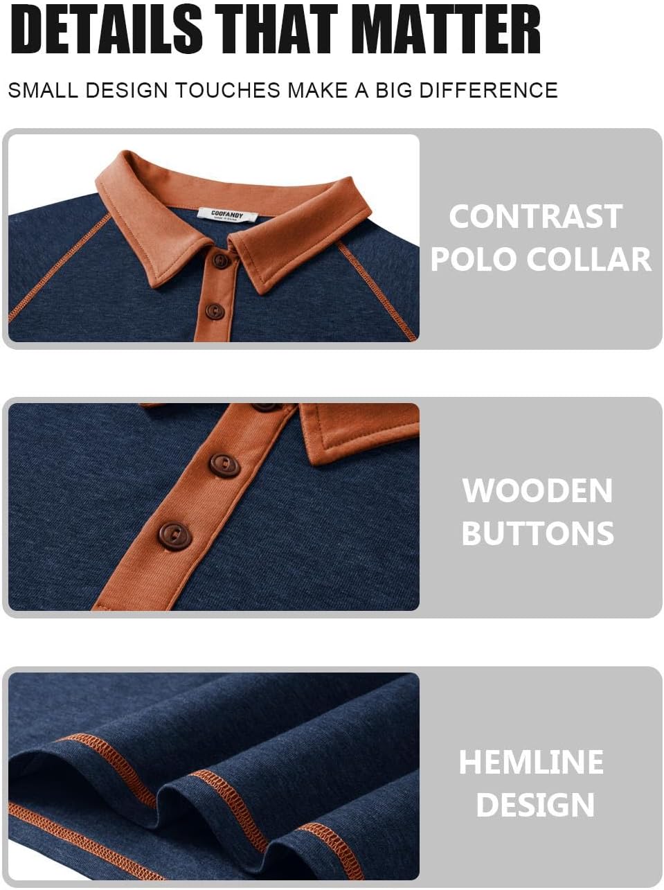 COOFANDY Mens Long Sleeve Polo Shirts Casual Button Collared Shirts Raglan Golf T Shirt - Image 5