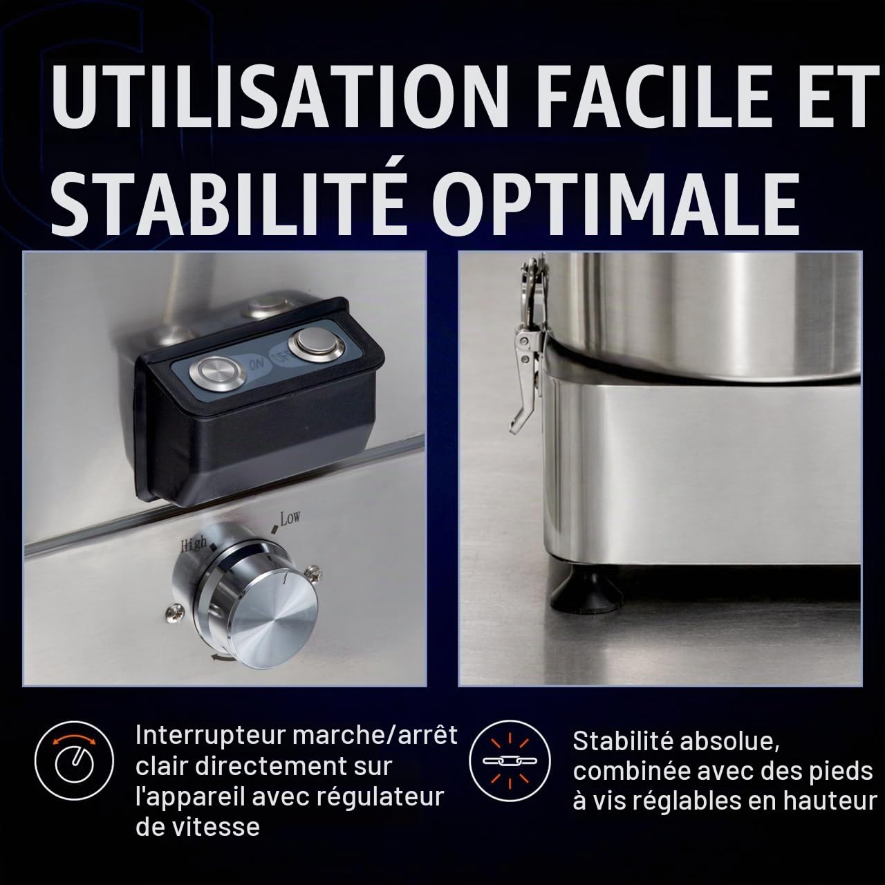 GastroHero Coupe-légumes en acier inoxydable CU-ECO6 - 6 l | Coupe-légumes professionnel pour gastronomie, boîtier en acier inoxydable robuste, nettoyage facile, vitesse réglable