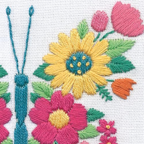 Image of Dimensions 72-70389 Butterfly Embroidery Needlepoint Kit for Beginners, 6 inch Diameter Hoop, Multicolor, 5 Pieces