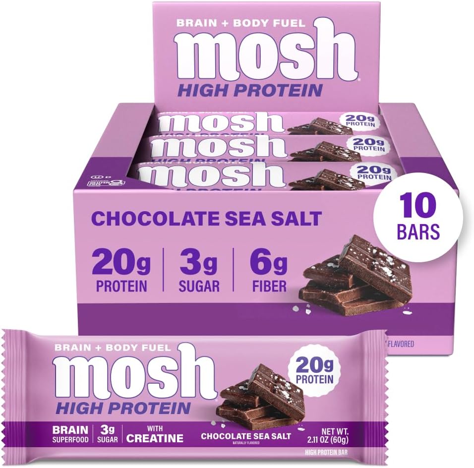 MOSH Chocolate Sea Salt High Protein Bars, 20g Protein, Creatine, 10 Ct