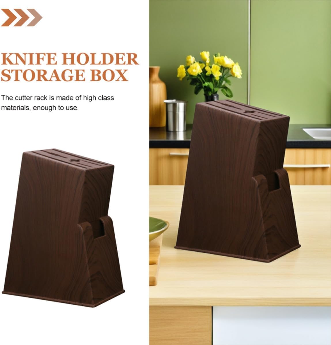Kitchen Desktop Cutter Storage Rack Plastic Brown Stable for Home Kitchen