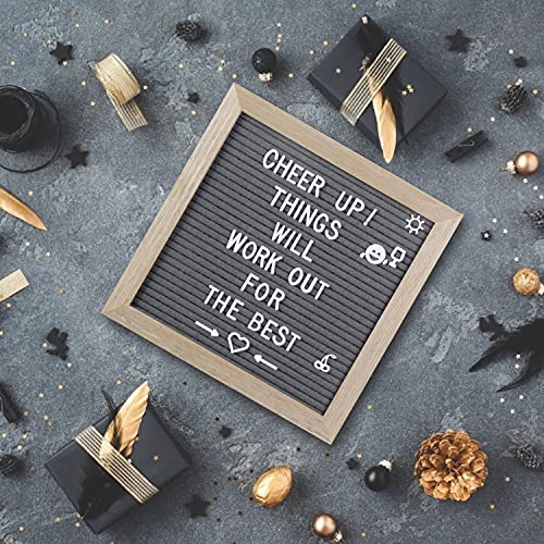 10X10" Grey Felt Letter Board With 350 Changeable Letters And Stand, Oak Frame Message Board Announcement Board For Home Decoration, Office, Farmhouse #TOP4