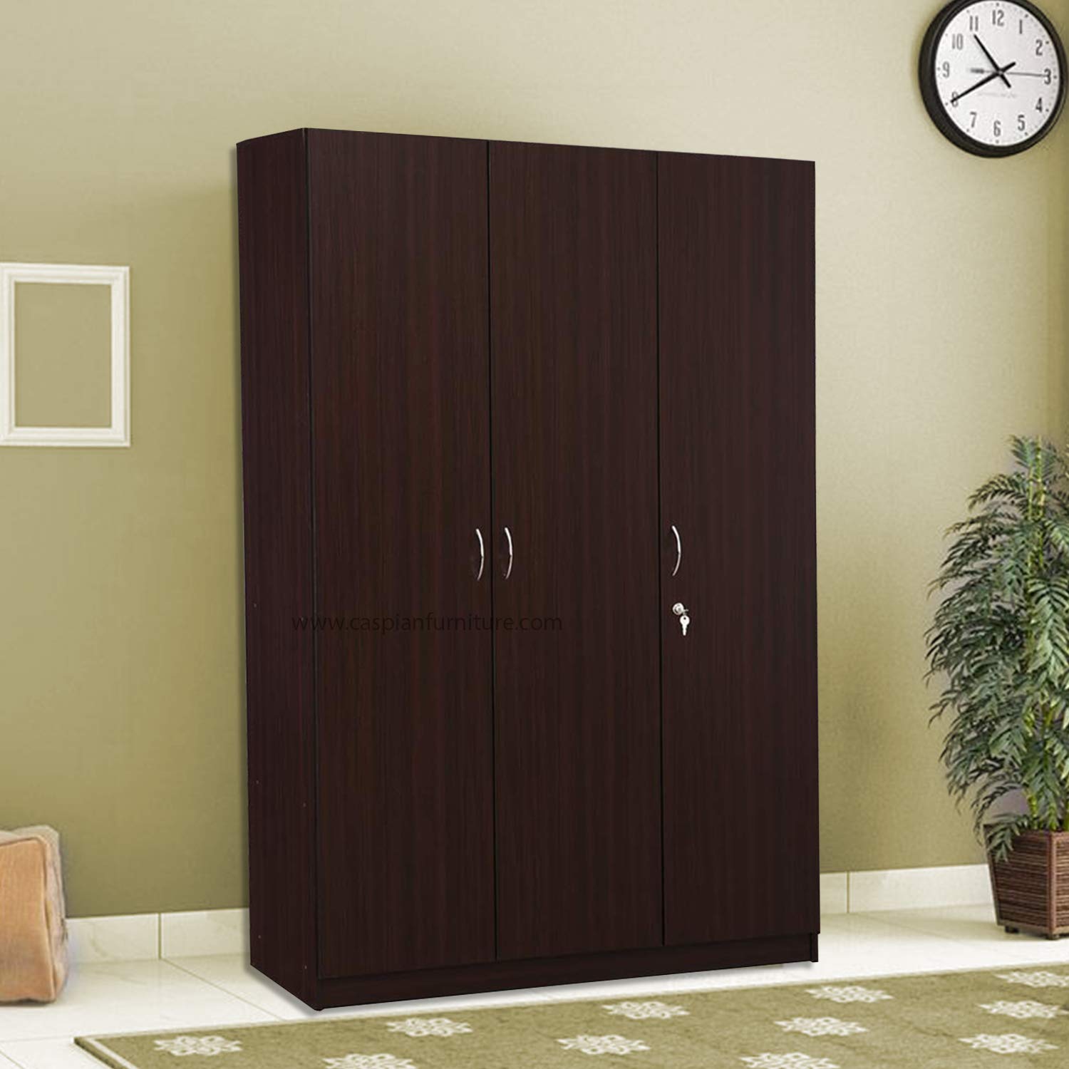 CASPIAN Furniture Walnut Colour 3 Door Wardrobe with Drawers, Shelves and Hanging Space for Clothes | Wardrobe for Clothes | Cupboard | Almirah | Engineered Wooden Cupboard | Home Storage-image-11