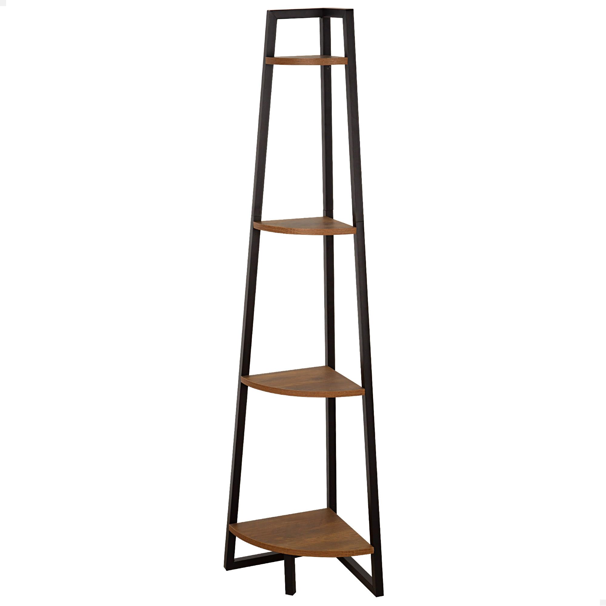 AKTIVE MAX Home Estantería esquinera, 30x30x135 cm, 4 Niveles, Acero, Madera, Fácil Montaje, Almacenaje, Organización, Estanterías Altas, Decoración, Dormitorio, Salón, Baño (18458)