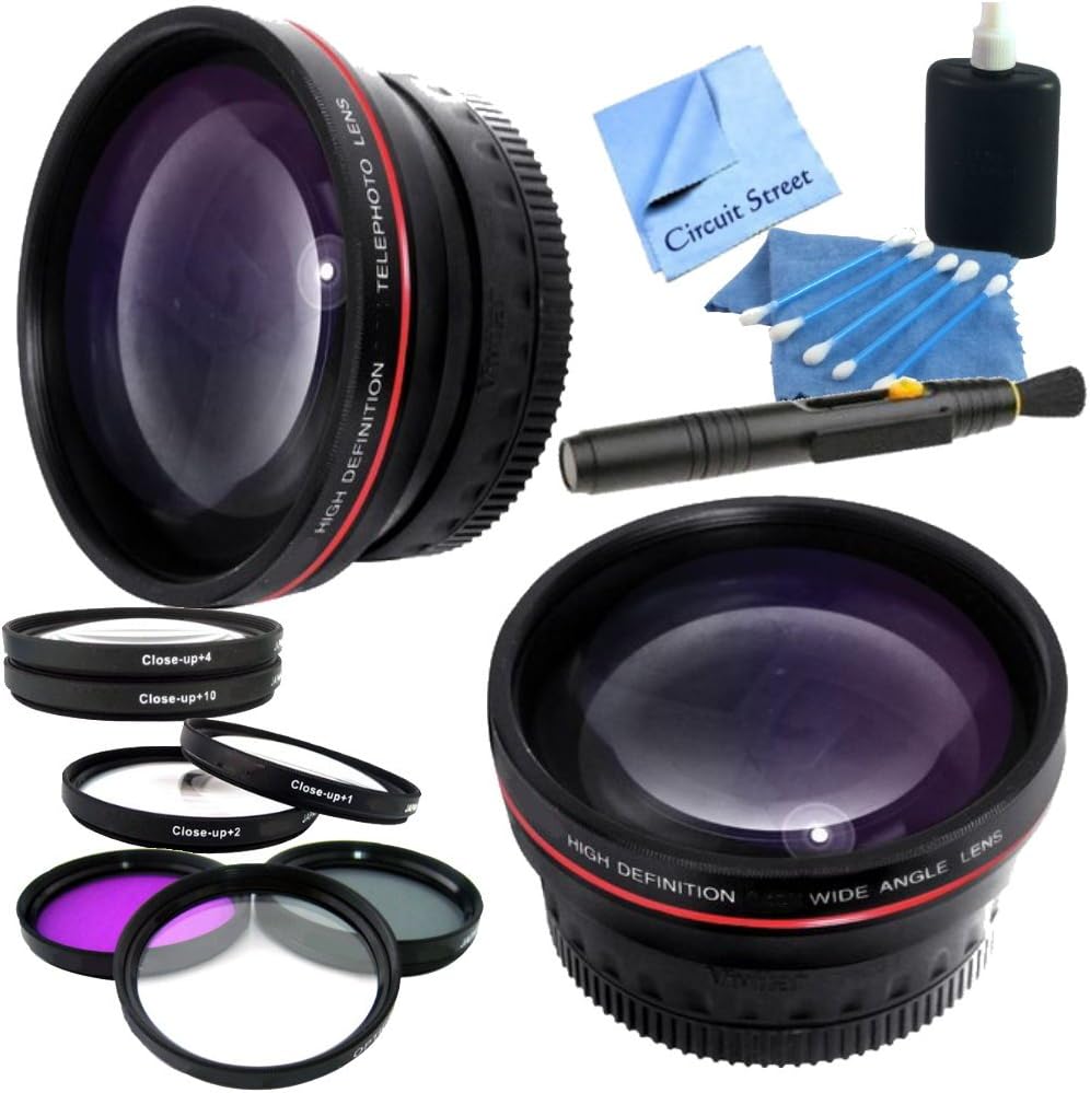 Professional 58mm Lens Kit for Canon VIXIA Camcorders: Includes High Definition Wide Angle Lens, Telephoto HD Lens, Filter Kit Macro Close Up Lenses, Lens Cleaning Pen & Lens Maintenance Kit