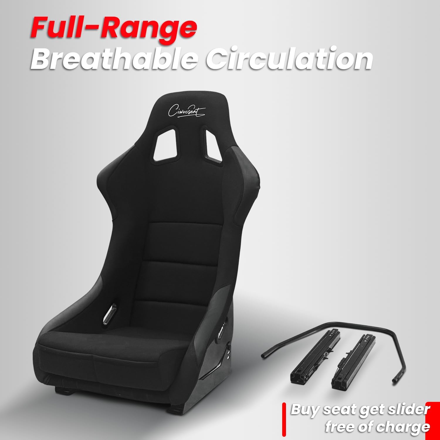 Universal Fixed Back Bucket Racing Seat for 5-Point Harnesses, Size L, Black Seat Cover, With Dual Lock Sliders, Sim racing seats