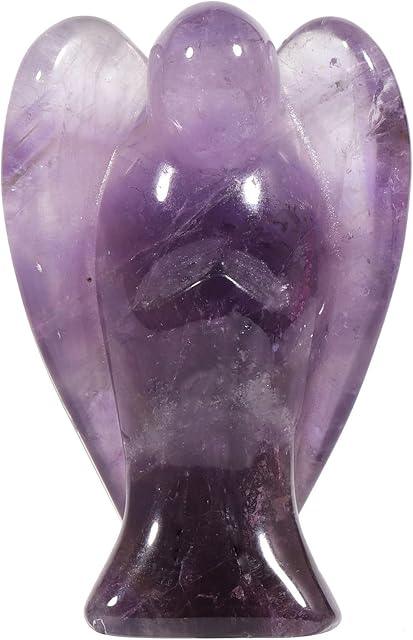 Nupuyai Amethyst Guardian Crystal Angel Ornament, 4cm Hand Carved Healing Gemstone Pocket Angel Statue Figurine for Home Decor
