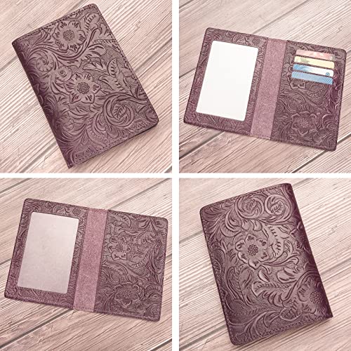Agbiadd Passport Wallets And Vaccine Card Holder Combo,Rfid Blocking Genuine Leather Passport Holder Cover Case With Cdc Vaccination Card Slot, Leather Travel Documents Organizer Protector For Women Men (Purple Flower) #TOP2