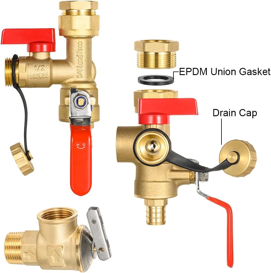 3/4 Inch FIP x 3/4 Inch Pex-B Crimp(F1807) EFIELD IPS Isolator Tankless Water Heater Service Valve Kit, with Pressure Relief Valve,(TOOL053)