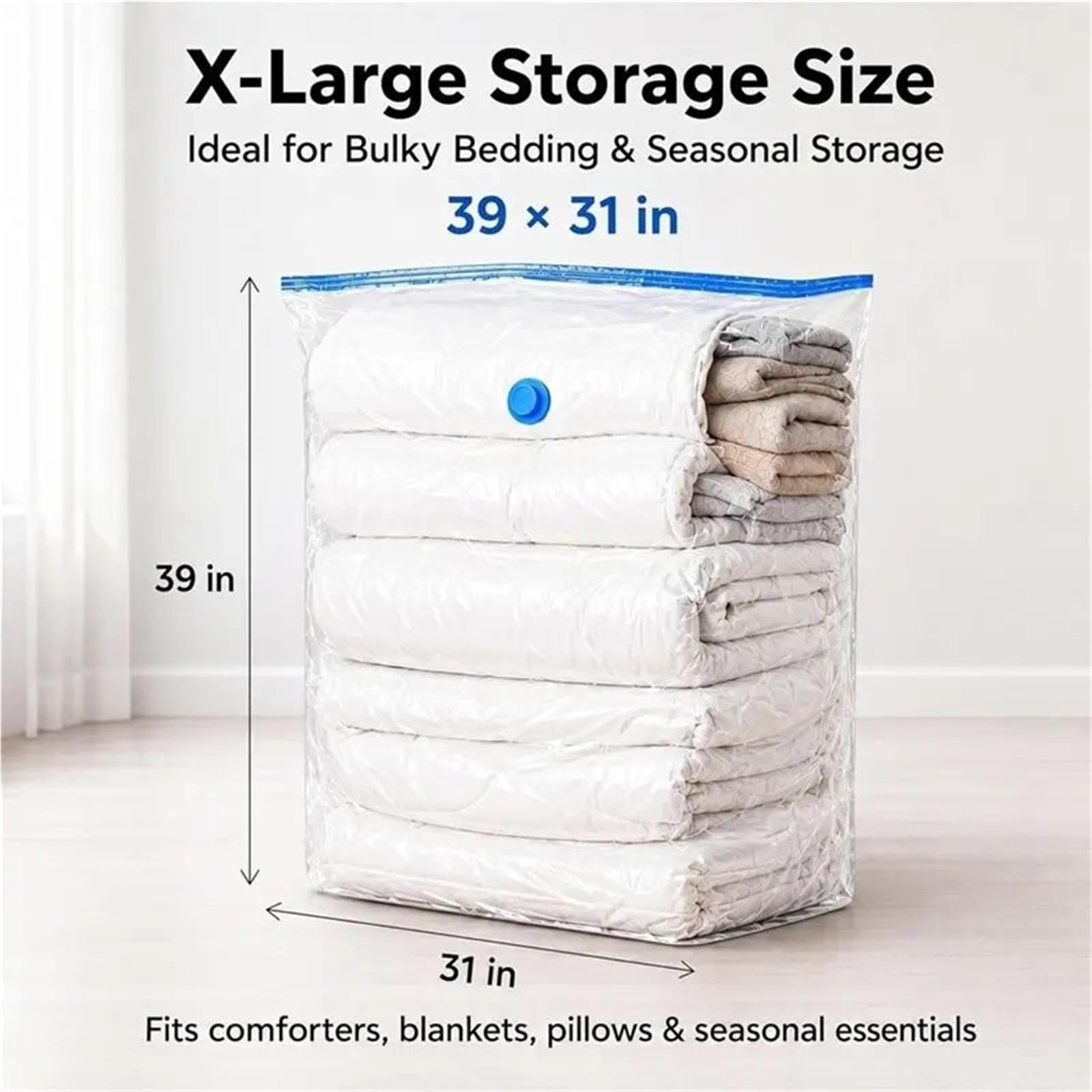 Vakuum-Kompressionsbeutel ABMR-X-Large Vakuum-Aufbewahrungsbeutel | 39 x 31 Zoll, 8er-Pack mit Handpumpe for Bettdecken, Decken, Platz for Bettwäsche
