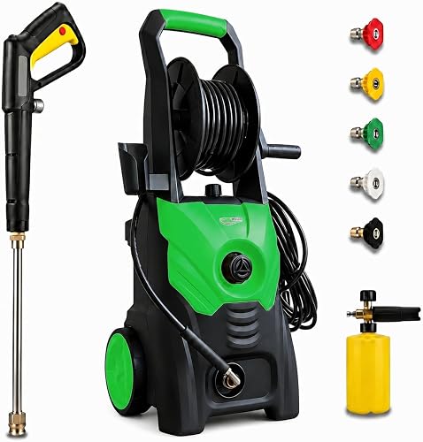 2600 PSI Max Electric Pressure Washer, Hose Reel, Green