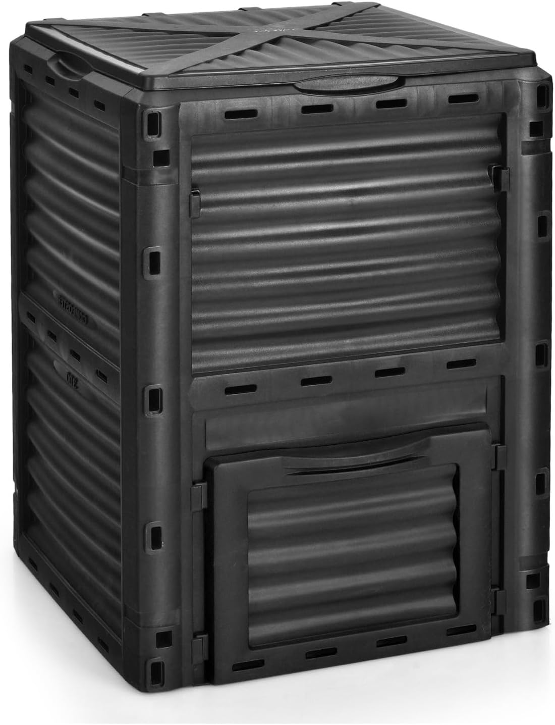 IRONMAX 80 Gallon Outdoor Compost Bin, Easy-Access Composter with Top Lid & Bottom Harvest Door, BPA Free with Aeration Vents, Large Garden Compost Barrel for Fast Fertile Soil of Yard Waste (Black)