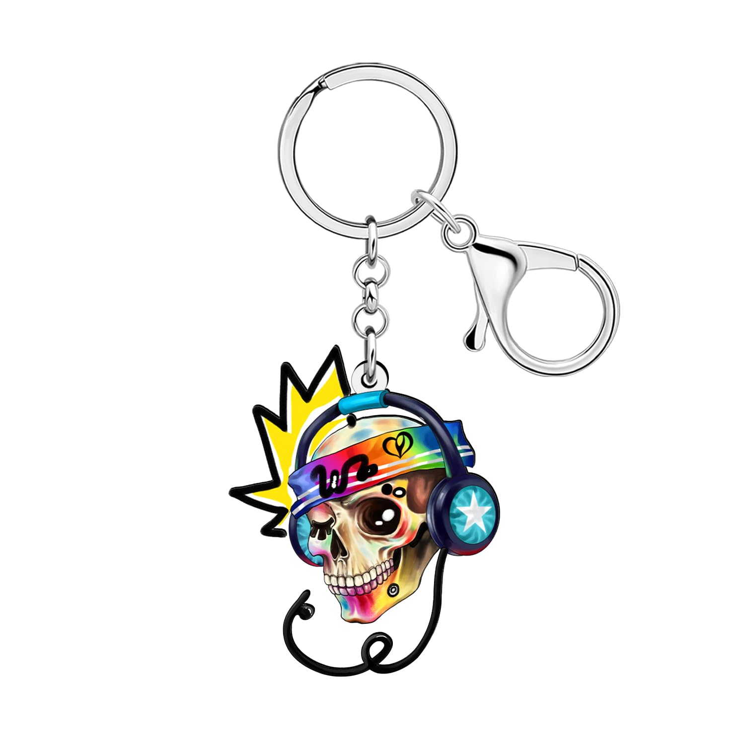 WEVENI Acrylic Cool Punk Rock Music Keychain Skull DJ Key Chain Accessories Punk Gifts for Women Music Lovers Purse Charms