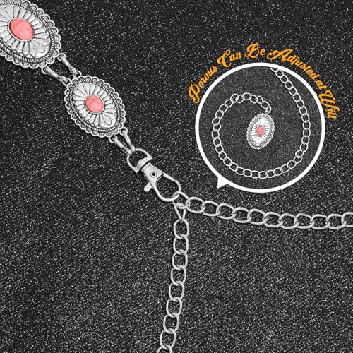 SANSTHS Western Metal Concho Belt for Women, Waist Chain Cowgirl Belt for Dresses Jeans Pants with Gold Chain4