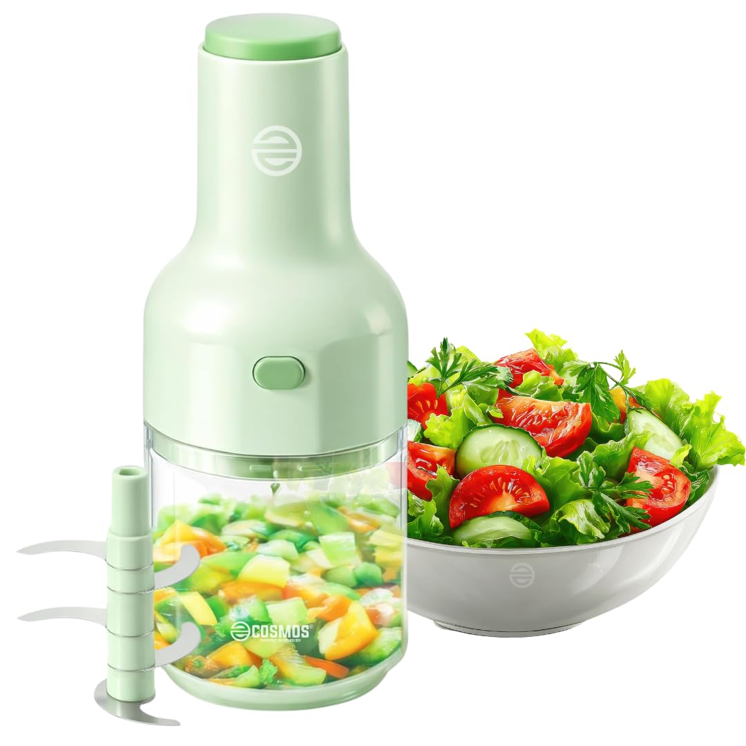 E-COSMOS® 1100ml Manual Hand Press Vegetable & Fruit Push Chopper with 5 Stainless Steel Blades - Kitchen Chopper, Mixer & Cutter (Multicolor)