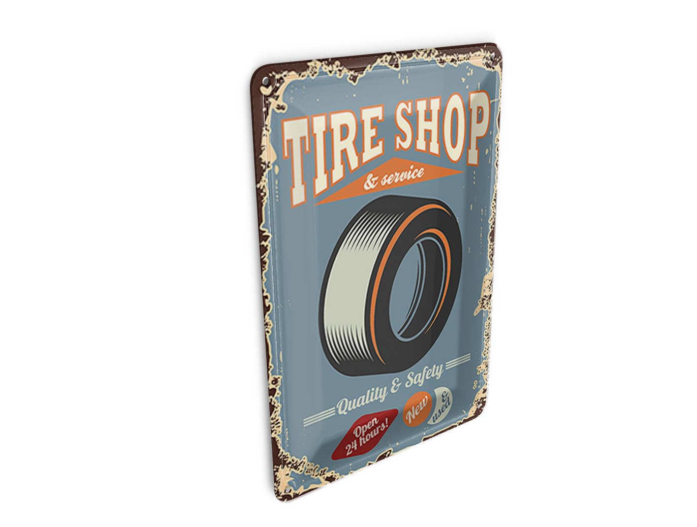 Femer Girls Multicoloured Tin Postcard Retro 10 X 14 Cm Tire Shop Service Open 24 Metal Decorative Sign