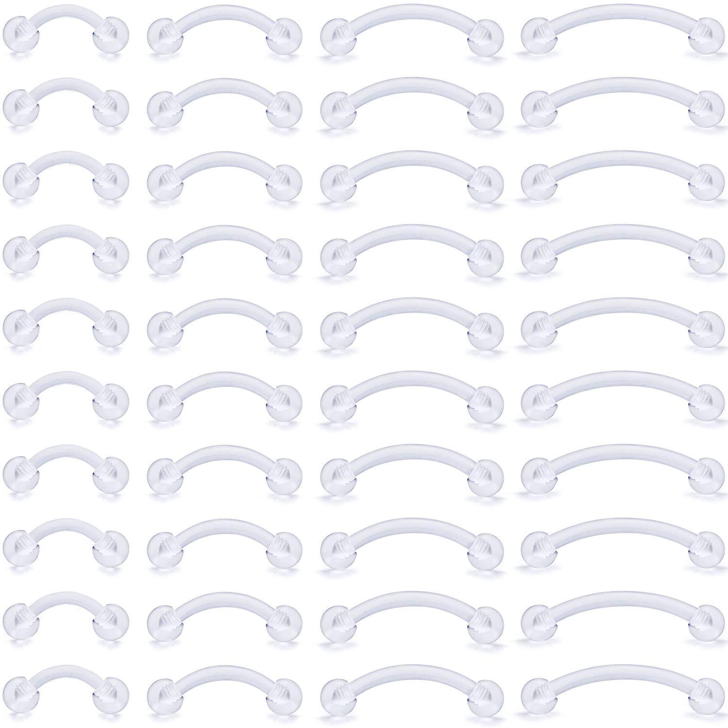 Lcolyoli 40pcs 16G Clear Flexible Bioplast Retainer Eyebrow Ring Piercing Jewelry Clear Rook Daith Barbell Earring for Women Men 6mm 8mm 10mm 12mm