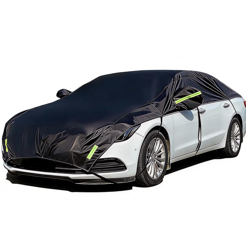 Media Cubierta de Coche Funda de Carrocería Cubierta de Parasol Funda de Nieve Cubierta de Parabrisas Impermeable Resistente a los UV Paño Poliéster 210D con Algodón Delgado (Sedán)