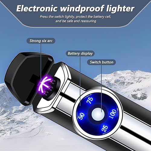 Miniatura 5 de Encendedor de arco eléctrico Encendido fuerte fuego USB recargable Triple arco Plasma Encendedor digital de potencia a prueba de viento Encendedor