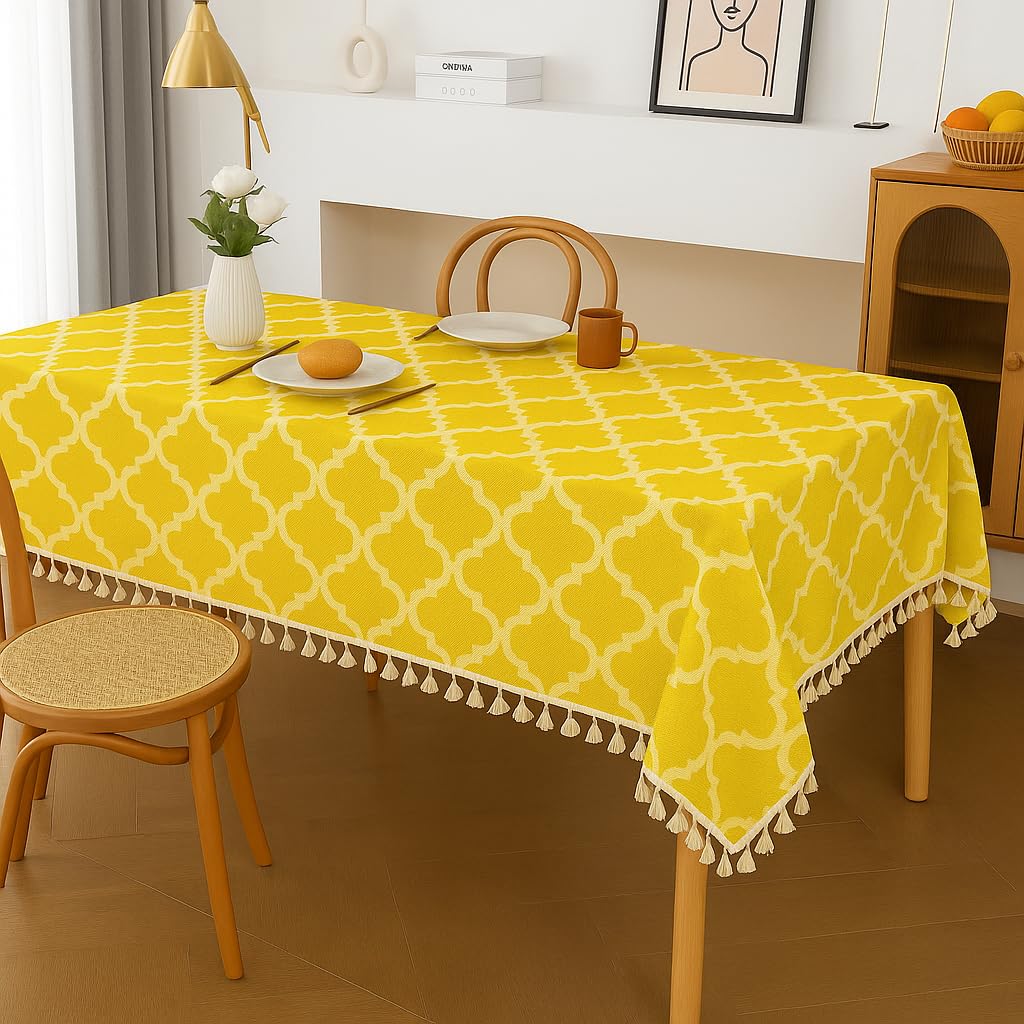WWW.THROWPILLOW.IN Yellow Diamond Print Boho Dining Table Cover with Tassels for 8"-18" Table|Printed 24 "x 24" Square Table Cloth for Center Table,Coffee Table|Living Room Kitchen Diwali Decor-image-23