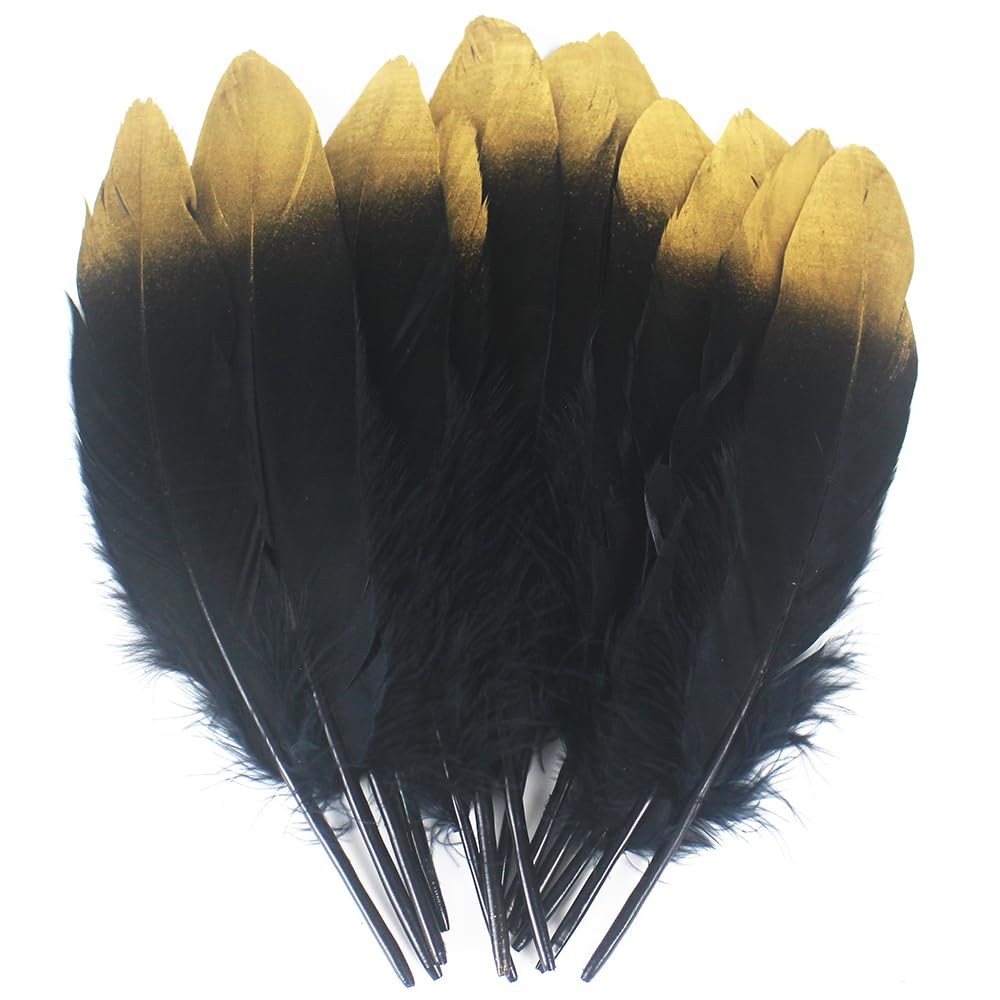 20-25cm 25 PCS Gold Black Feathers Natural Goose Feathers for DIY Wedding Decorations Angel Wings & Fairy Crafts — image 1