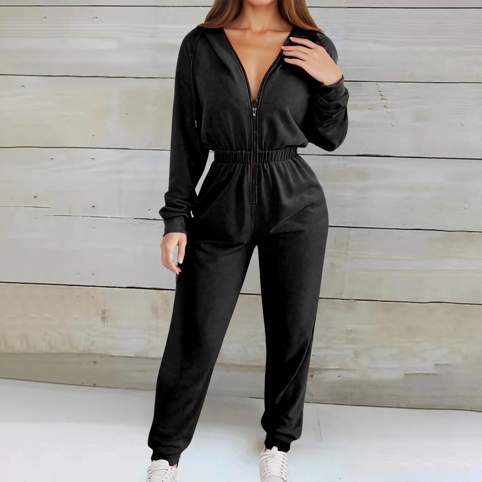 Combinaisons Et Combishorts Femme -Ensemble Chic Elegant grantaille manches longues capuche cordon serrage tenue d'hiver chaudécontractée polaire douce confortable élégante grantaille