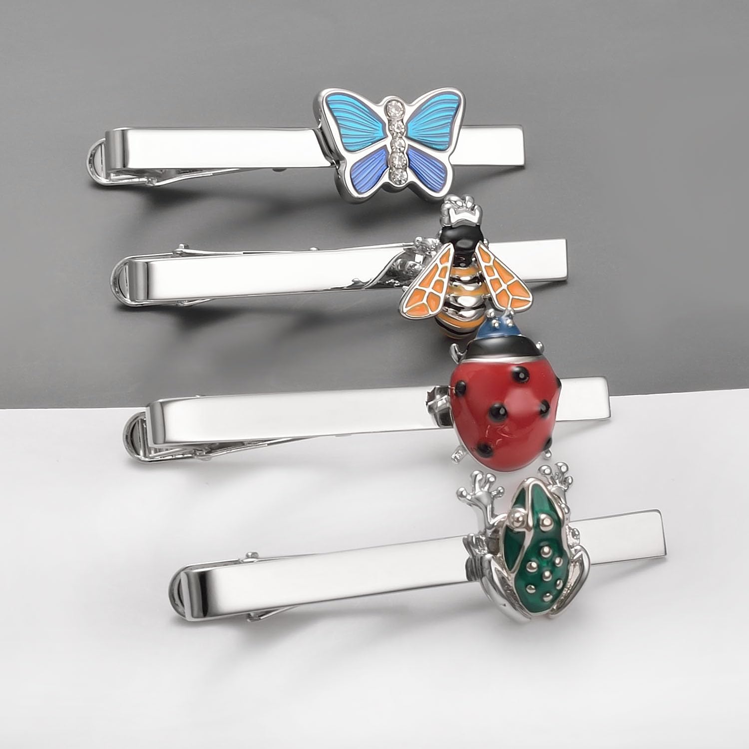 Silver Gold Black Tie Clip Set for Men Unique 4Pcs Music Animal Insect Tools Stationery Tie Clips Personalized Party Wedding Birthday Jewelry Gift