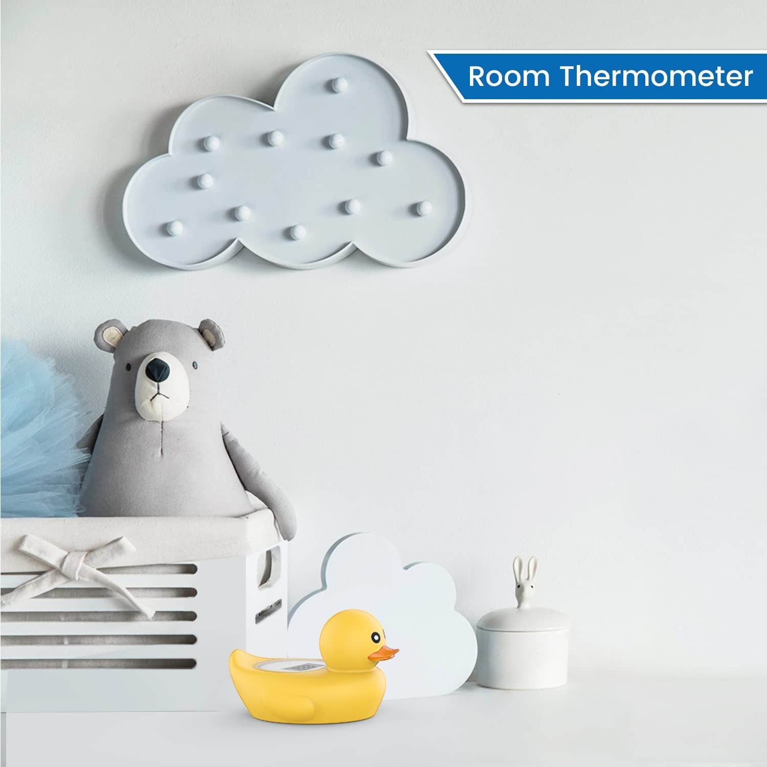 Famidoc FDTH-V0-22 Baby Bath Thermometer used as a room thermometer in a nursery setting.