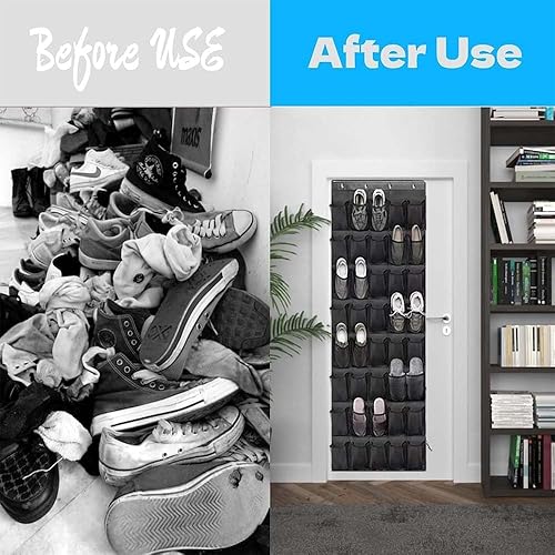 Miniatura 5 de Organizador de zapatos de puerta con 40 bolsillos grandes de malla transparente, resistente estante de zapatos colgante de tela Oxford, para