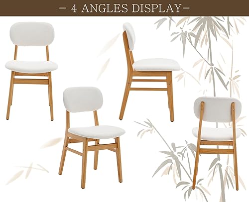 Miniatura 4 de Shunzhi Juego de 2 sillas de comedor modernas de mediados de siglo, sillas de comedor tapizadas de tela de lino, sillas laterales de madera natural