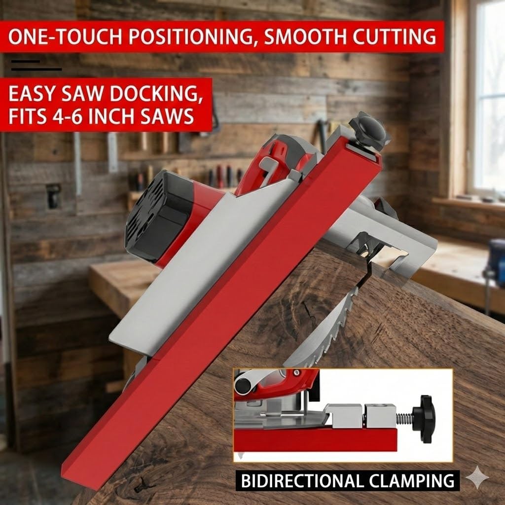 Adjustable Circular Saw Guide Rail - Aluminum Rip Fence & Straight Edge Guide for 4-5" Saws - Tool-Free Precision Cutting Track Attachment Kit with Steel Ruler & Safety Gloves