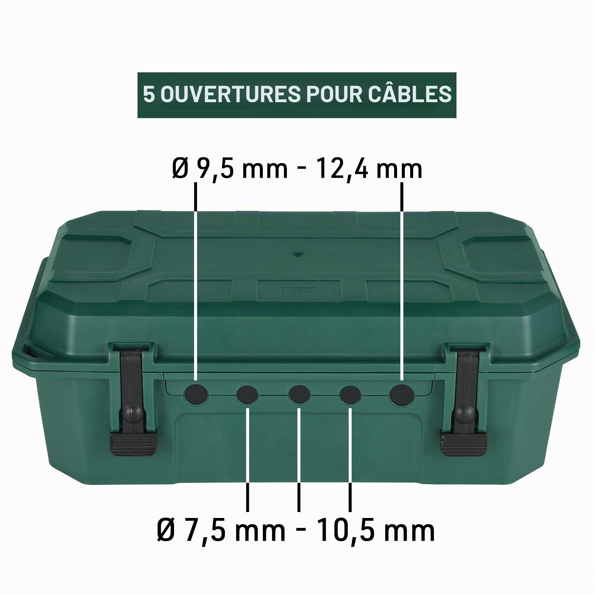 Electraline 300181 Boîte de protection étanche pour l'extérieur IP54 avec bloc multiprise 4 prises IP44 avec capuchons, câble de 5 m H05RR-F 3G1,5, vert, taille XL