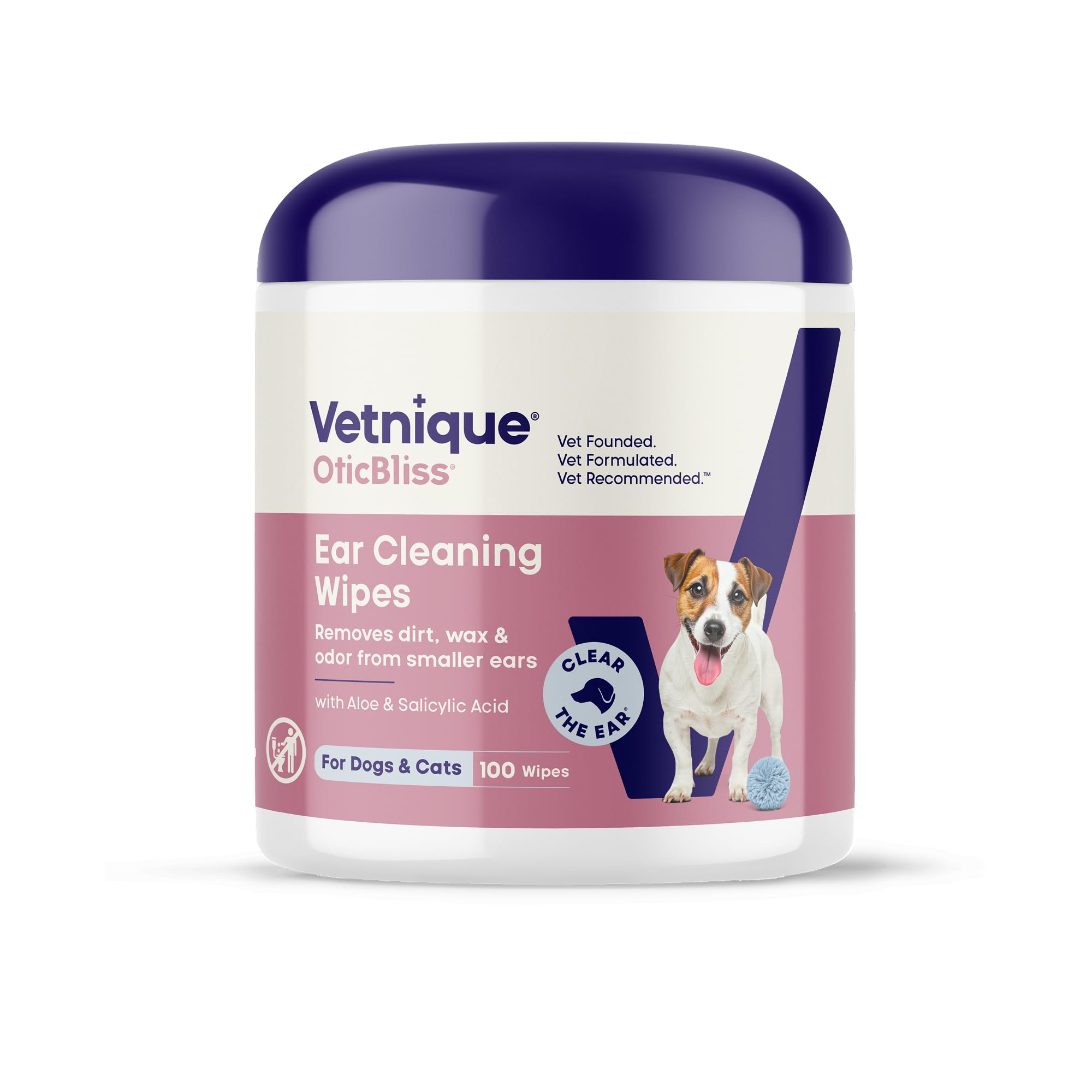 Oticbliss Advanced Cleaning Ear Wipes for Dogs & Cats for Odor Control, Dirt and Wax Removal with Soothing Aloe Vera, Drying Agent and Vitamin E, Clear the Ear 100ct Wipes