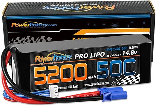 Powerhobby 4S 14.8V 5200mAh 50C Lipo Battery Soft Case 4-Cell w EC5 Plug