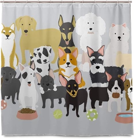Amazon シャワーカーテン バスカーテン 犬柄 かわいい きれい フック カーテン 間仕切り バズルーム 防水 防カビ加工 目隠し お風呂 取り付け簡単 カーテンリング付き 軽量 浴室 洗面所153x1 Cm シャワーカーテン ホーム キッチン オンライン通販