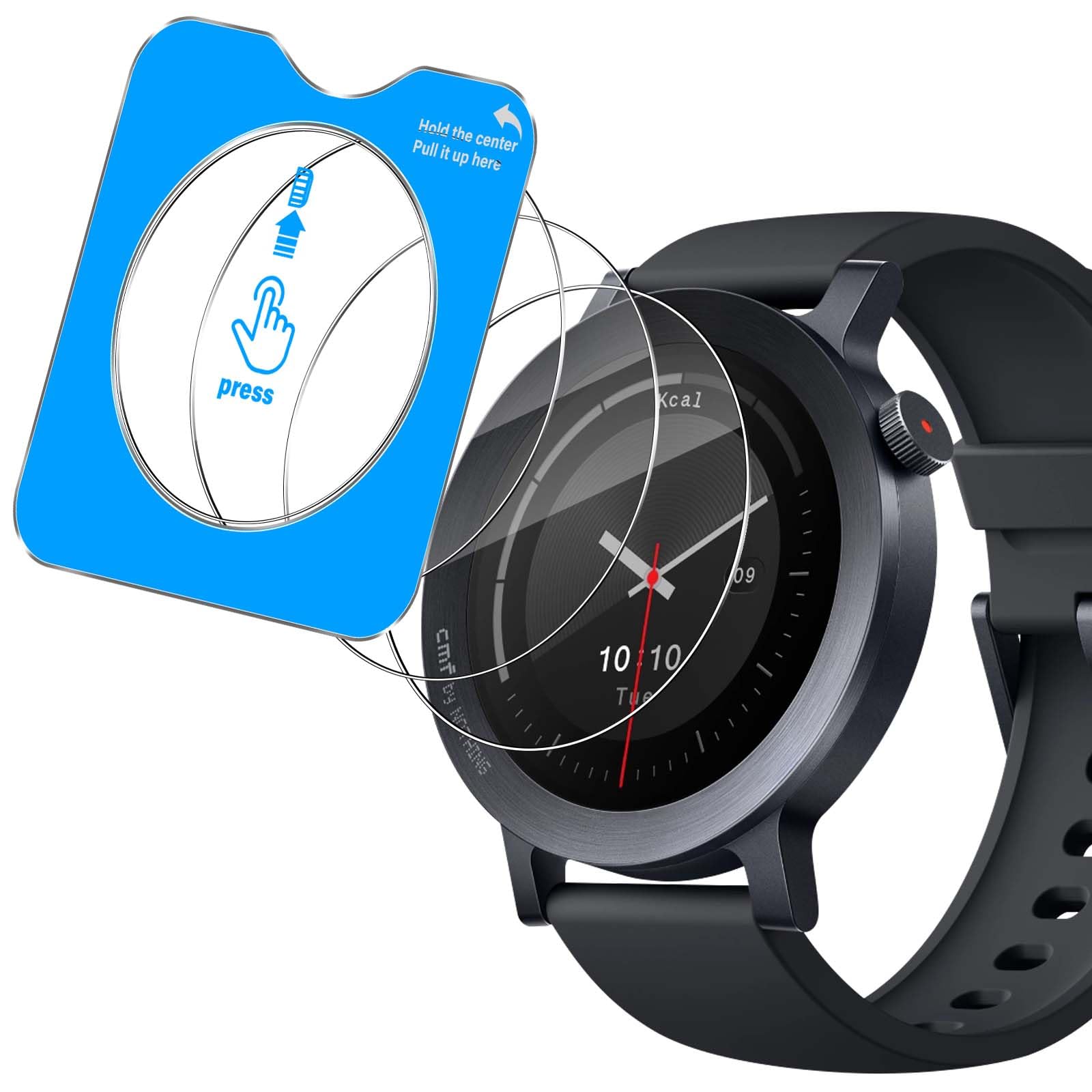 Vanrain Schutzfolie für Panzerglas für Nothing CMF Watch 3 Pro, 3 Stück Panzer Schutz Glas Displayschutzfolie, 9H Härte Schutzglas HD Klar Anti-Kratze Bläschenfrei